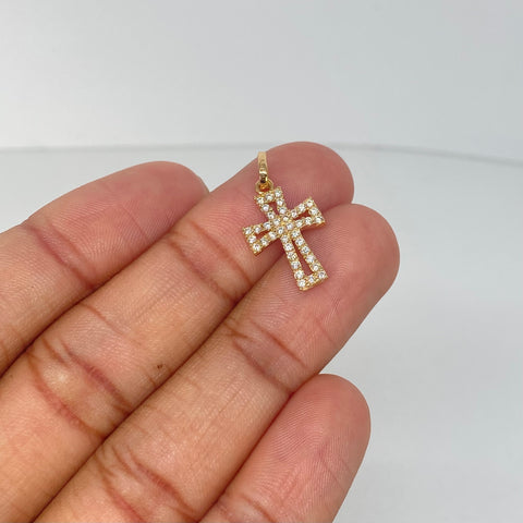 Dije Cruz Circones Blancos Oro amarillo 1,51 Gr / 2,4 Cm *