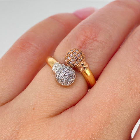 Anillo Tu Y Yo Circones Blancos Tres oros / Talla 5 / 2,9 Gr