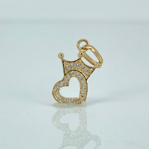 Dije Corazon Corona Circones Blancos Oro amarillo 18k 0,72 Gr / 2 Cm