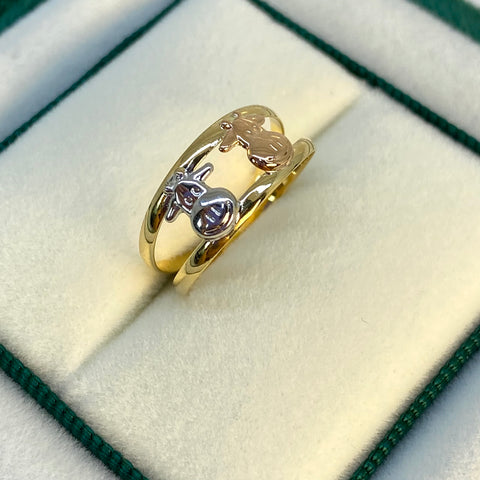 Anillo Vacas Doble Línea Tres oros 18k / Talla 4 3/4 / 1,06 Gr *