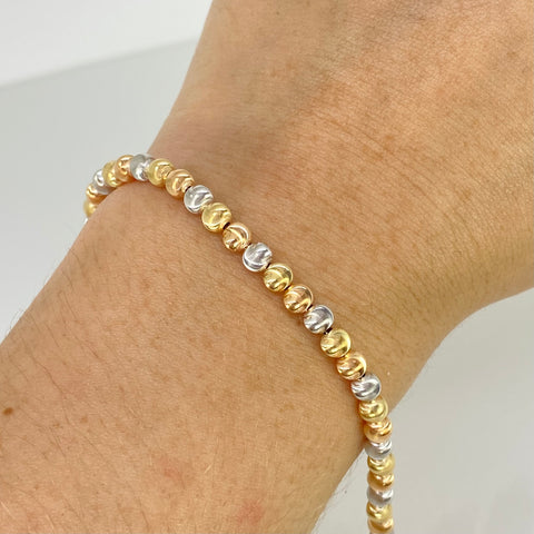 Pulso ● Bolas Diamantado ESP Tres oros 18k +3 / 3,6 Gr / 4 mm / 17,5 Cm