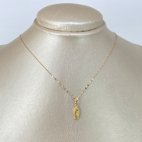Set Cadena ● Crispeta + Dije Virgen Guadalupe Silueta Oro amarillo 18k 0,65 Gr / 1 mm / 45 Cm †