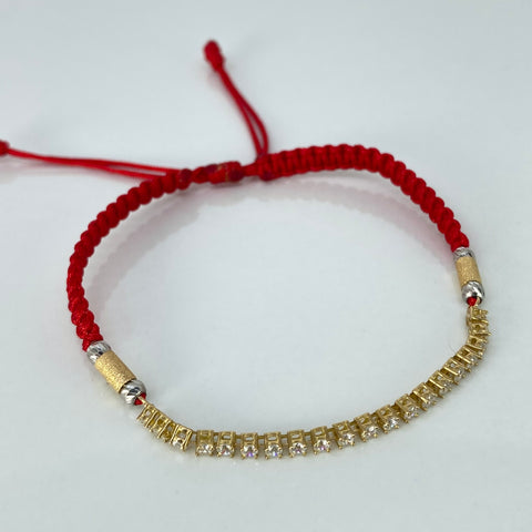 Pulsera tejida Herraje Circones Blancos / BD 4uni 3mm / Cilindro Hilo Rojo Tres oros 1,72 Gr *