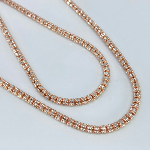 Cadena ● Punto Cuadrado Diamantado Oro blanco y Oro rosa 18k +3 / 20,05 Gr / 3 mm / 60 Cm *