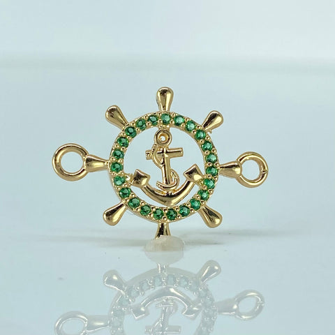 Herraje Timon Ancla Circones Verdes Oro amarillo 18k 1,07 Gr / 2,2 Cm †