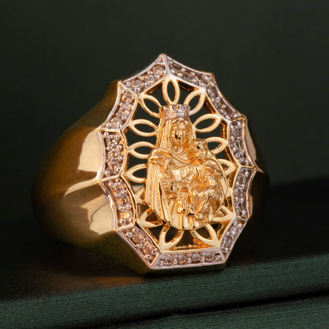 Anillo Virgen del Carmen Circones Blancos Oro amarillo y Oro blanco 18k / Talla 7 1/2 / 5,70 Gr †