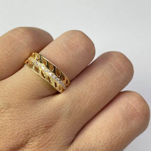 Anillo Circones Blancos Oro amarillo 18k / Talla 7 1/4 / 3,35 Gr *