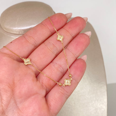 Cadena ● Mini Franco Trebol Oro Oro amarillo 18k +3 / 1,2 Gr / 0,7 mm / 45 Cm *