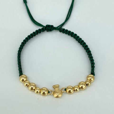Pulsera tejida Herraje Bolsa Dinero / BL 10uni 5/4mm / Hilo Verde Oro amarillo 18k 1,26 Gr *