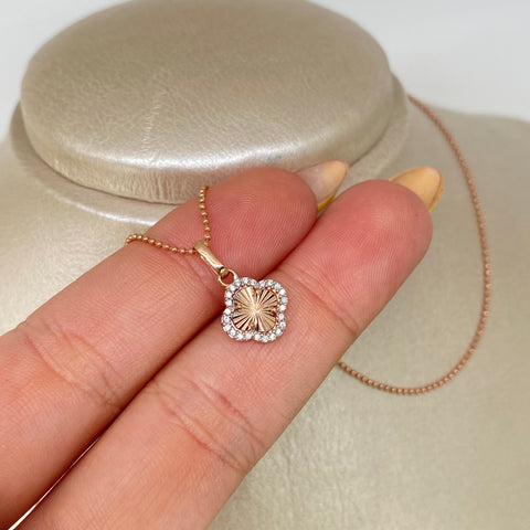 Set Cadena  Mini Militar + Dije Trebol Diamantado Circones Oro rosa 18k 2,65 Gr / 1 mm / 40 Cm †