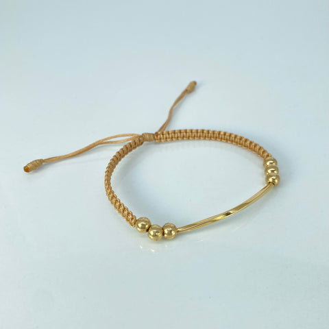 Pulsera tejida Herraje Melcocho / BL 6uni 5mm / Hilo Beige Oro amarillo 1,05 Gr *