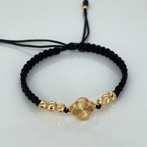 Pulsera tejida Herraje Trébol BD 6uni 5/3mm BL 5mm 2uni Hilo Negro Oro amarillo 18k 2,15 Gr *