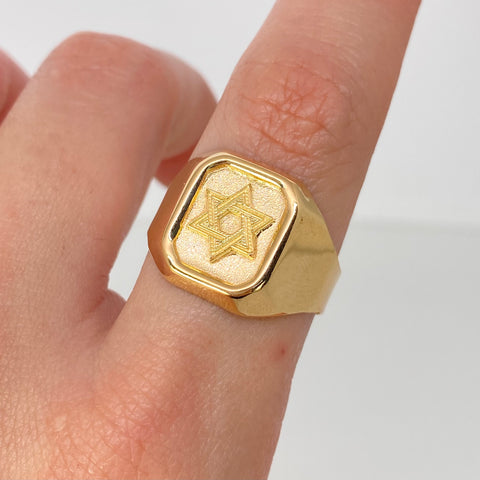 Anillo Sello Estrella De David Oro amarillo / Talla 11 1/4 / 3,52 Gr †