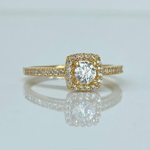Anillo Solitario Cuadro Circones Blancos Oro amarillo 18k / Talla 7 / 2,34 Gr †