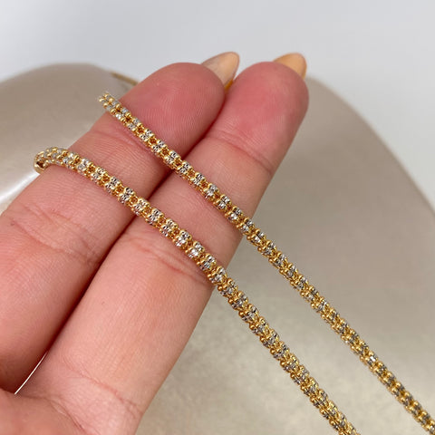 Cadena ● Punto Cuadrado Diamantado Oro amarillo y Oro blanco 18k +3 / 15,65 Gr / 2,4 mm / 60 Cm †