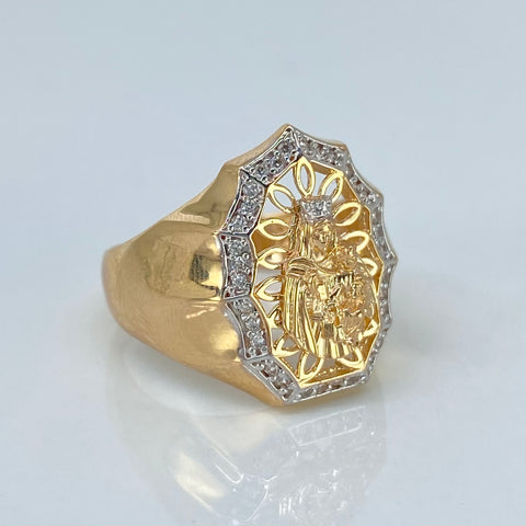 Anillo Virgen del Carmen Circones Blancos Oro amarillo y Oro blanco 18k / Talla 7 1/2 / 5,70 Gr †