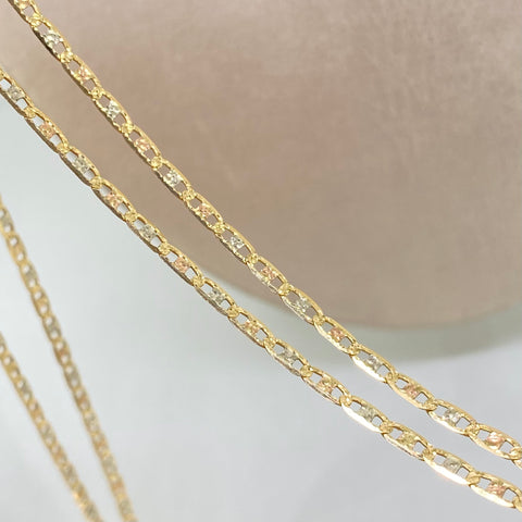 Cadena ● Escalera plana Diamantada Tres oros 18k 5,65 Gr / 2,5 mm / 60 Cm