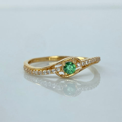 Anillo Solitario Circones Blancos Verde Oro amarillo / Talla 7 1/4 / 1,8 Gr †