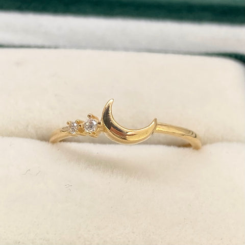 Anillo Media Luna Circones Blancos Oro amarillo 18k / Talla 7 / 1,40 Gr †