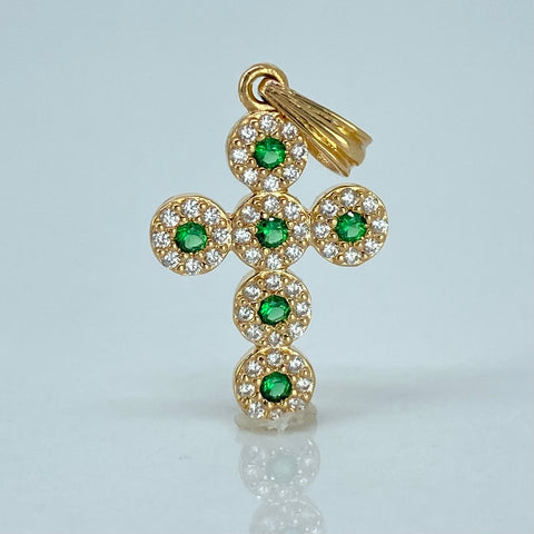 Dije Cruz Circones Blancos Verdes Oro amarillo 18k 1,64 Gr / 2,5 Cm *