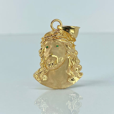 Dije Jesus Circones Verdes Oro amarillo 5,81 Gr / 4,3 Cm †