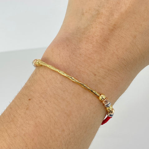 Pulsera tejida Tubo Entorchado BD 12uni 4mm Hilo Rojo Tres oros 18k 1,16 Gr *