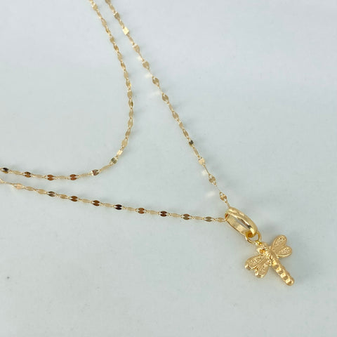 Set Cadena  Crispeta + Dije Libelula Oro amarillo 18k 0,7 Gr / 1 mm / 50 Cm *