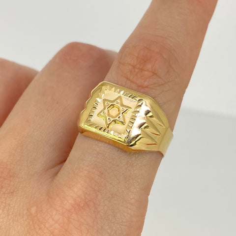 Anillo Sello Estrella David Oro amarillo 18k / Talla 10 1/2 / 2,7 Gr *