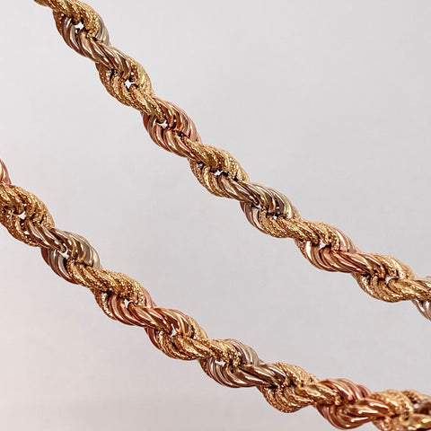Cadena  Lazo Diamantada Tres oros 18k +3 / 11,92 Gr / 5,5 mm / 60 Cm *
