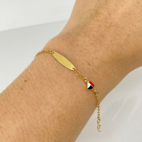 Pulso bebé ● Placa Ovalada Barco Aro Seguido Oro amarillo 18k +3 / 1,2 Gr / 2 mm / 14 Cm *