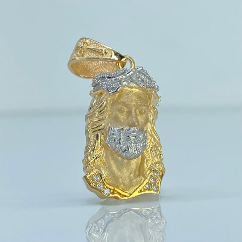 Dije Rostro Cristo Jesus Circones Blancos Oro amarillo y Oro blanco 18k 3,72 Gr / 2,8 Cm  †