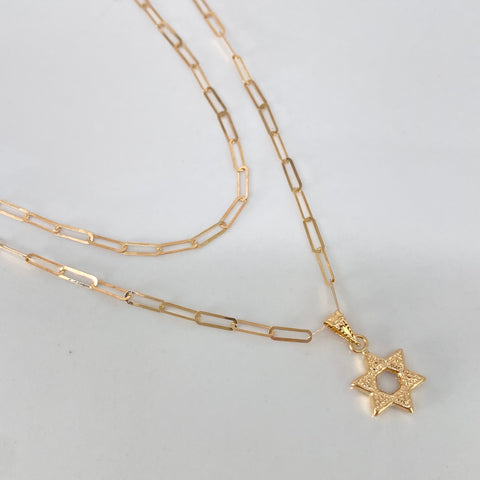 Set Cadena ● Cajon + Dije Estrella De David Oro amarillo 18k 1,5 Gr / 2 mm / 45 Cm *