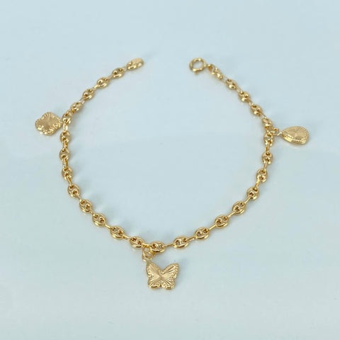Pulso GC Dijes Gota/Mariposa/Trebol Diamantados Oro amarillo 2,95 Gr / 3,3 mm / 18,2 Cm