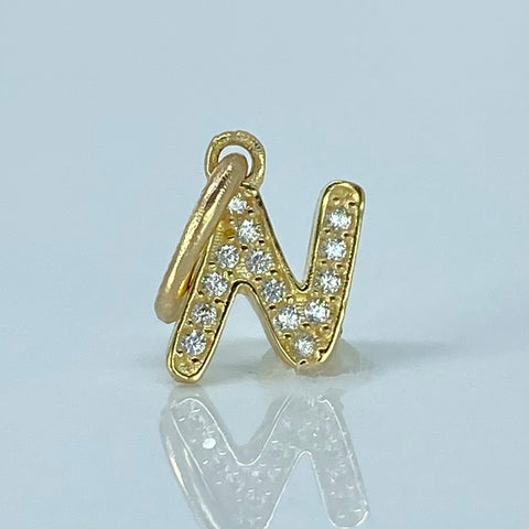 Dije Letra N Circones Blancos Oro amarillo 0,58 Gr / 1,5 Cm