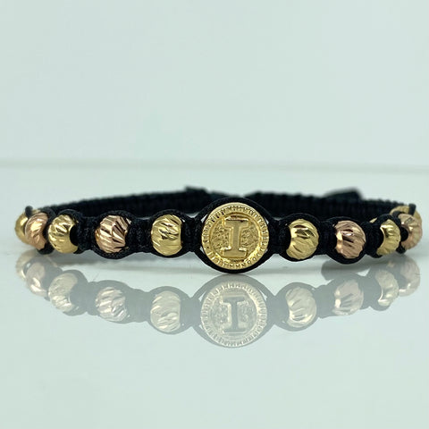 Pulsera tejida Herraje Letra I / BD 10uni 5mm / Hilo Negro Oro amarillo y Oro rosa 18k 1,3 Gr *