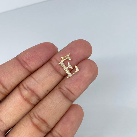Dije Letra E Circones Blancos Oro amarillo 0,92 Gr / 2 Cm