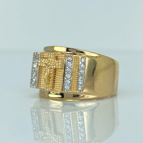 Anillo Cruz Circones Blancos Oro amarillo y Oro blanco 18k / Talla 10 / 6,31 Gr
