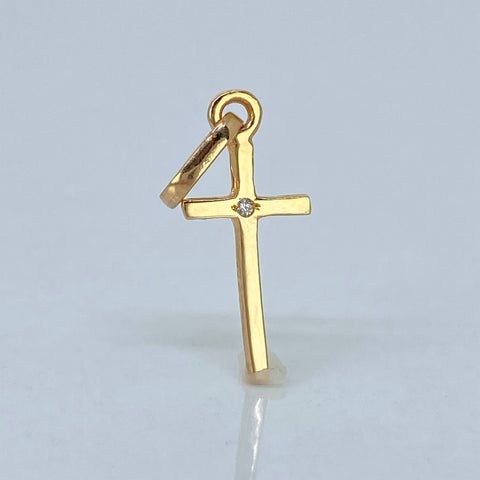 Dije Cruz Circon Blanco Oro amarillo 18k 0,52 Gr / 2,2 Cm *