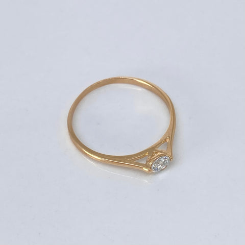 Anillo Solitario Circon Blanco Oro amarillo / Talla 6 1/4 / 1,1 Gr *