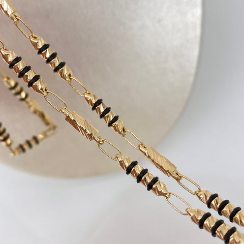 Cadena Rustica Diamantada Cauchos Negros Oro amarillo 18k 13,15 Gr / 3,8 mm / 60 Cm *