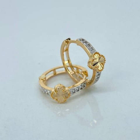 Candongas Trebol Diamantado Circones Blancos Oro amarillo y Oro blanco 2,25 Gr / 1,5 Cm