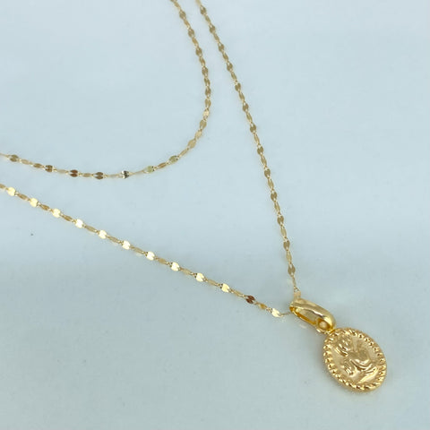 Set Cadena Crispeta + Dije Angel De La Guarda Oro amarillo 18k 0,7 Gr / 1 mm / 50 Cm *