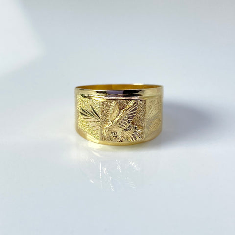 Anillo Aguila Fondo Diamantado Oro amarillo 18k / Talla 10 1/4 / 5,30 Gr †