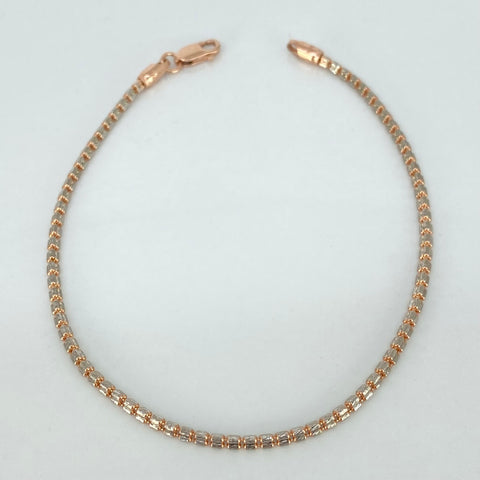 Pulso ● Punto Cuadrado Diamantado Oro blanco y Oro rosa 18k +3 / 3 Gr / 2 mm / 19,2 Cm *