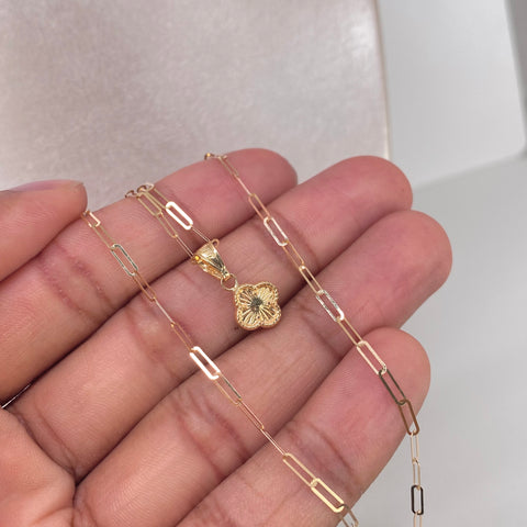 Set Cadena ● Cajon + Dije Trebol Oro amarillo 18k 1,25 Gr / 2 mm / 45 Cm