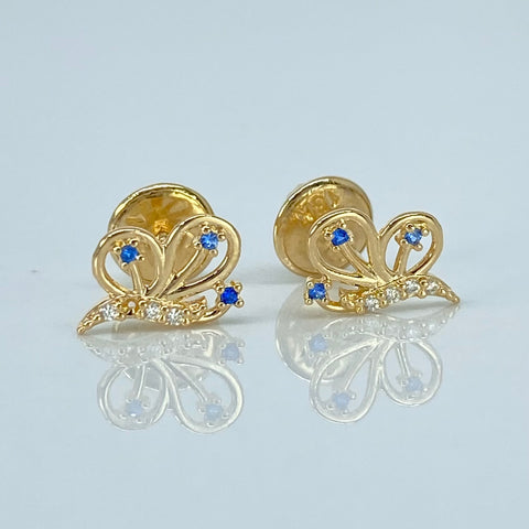 Topos Mariposa Circones Blancos Azules Oro amarillo 18k 0,66 Gr / 5,5 mm †