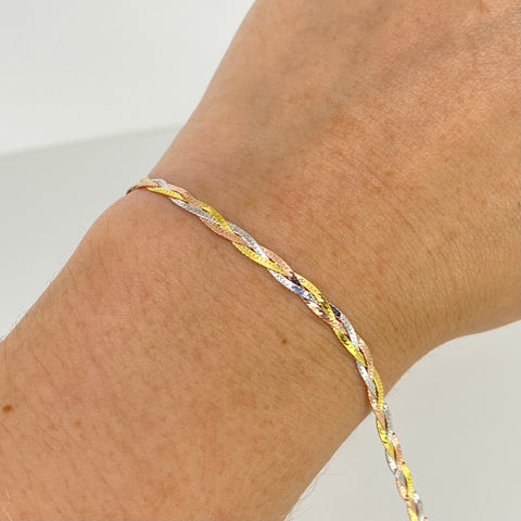 Pulso ● Serpientes Trenzadas Tres oros 18k +3 / 2,75 Gr / 3 mm / 19 Cm