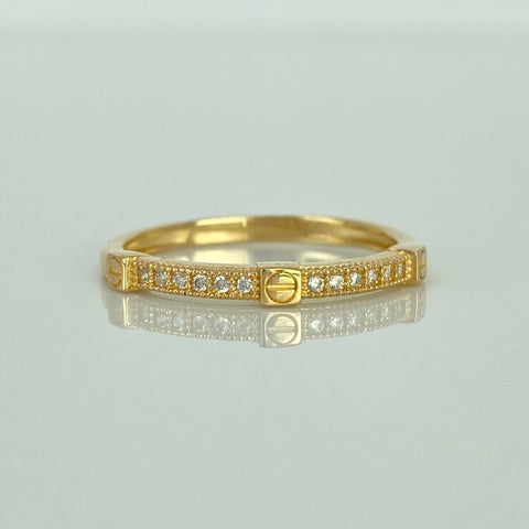 Anillo Tornillo Circones Blancos Oro amarillo 18k / Talla 6 3/4 / 1,7 Gr †