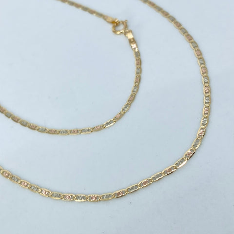 Cadena ● Escalera Plana Diamantada Tres oros 18k 2 Gr / 1,3 mm / 50 Cm