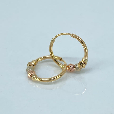 Candongas Imperdibles Bolas Diamantadas 3mm Tres oros 0,95 Gr / 1,3 Cm *
